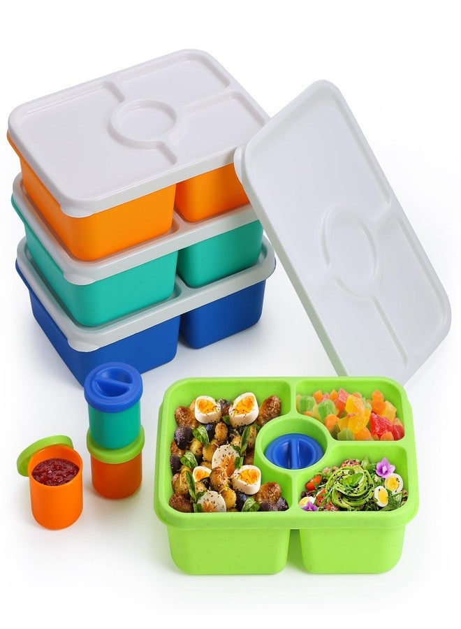 QQKO Bento Box Adult Lunch Box, Meal Prep Containers Reusable, Snack Containers for Kids, 4 Pack Stackable Food Storage With Lids, Sauce Cups, Bright Colors - Image 1